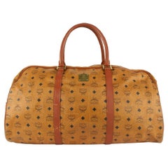 Used MCM Large Cognac Monogram Viseto Boston Duffle Bag 106m16