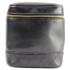 Vintage Chanel Black Lambskin Case Cc Vanity Tote 3cca1014 Cosmetic Bag