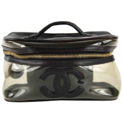 Vintage Chanel Clear CC Vanity Case Translucent Box Black Leather 5CCS1216