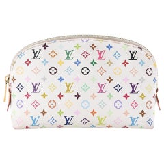 Used Louis Vuitton Game On White Multicolor Blanc Cosmetic Pouch Round Toiletry 86214
