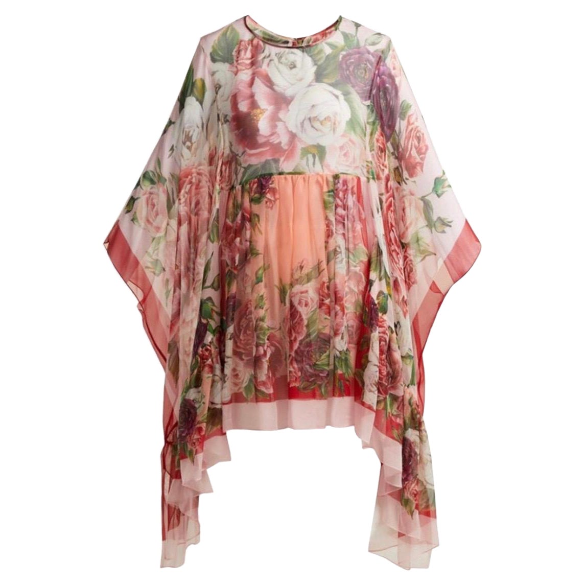 Dolce & Gabbana pink multicolour roses floral printed silk kaftan dress  For Sale