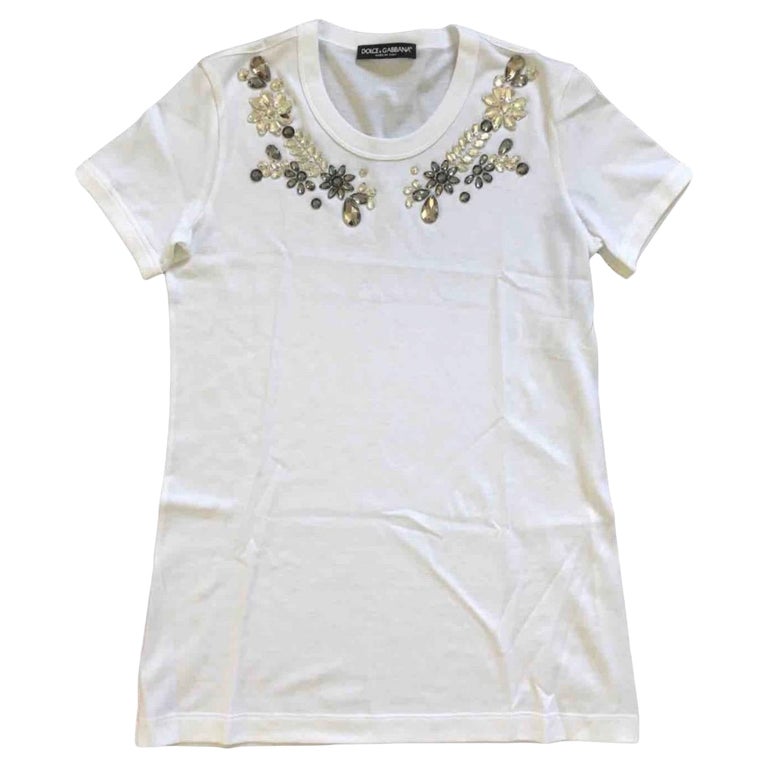 Dolce & Gabbana White Cotton Crystals Embellished Shirt Top