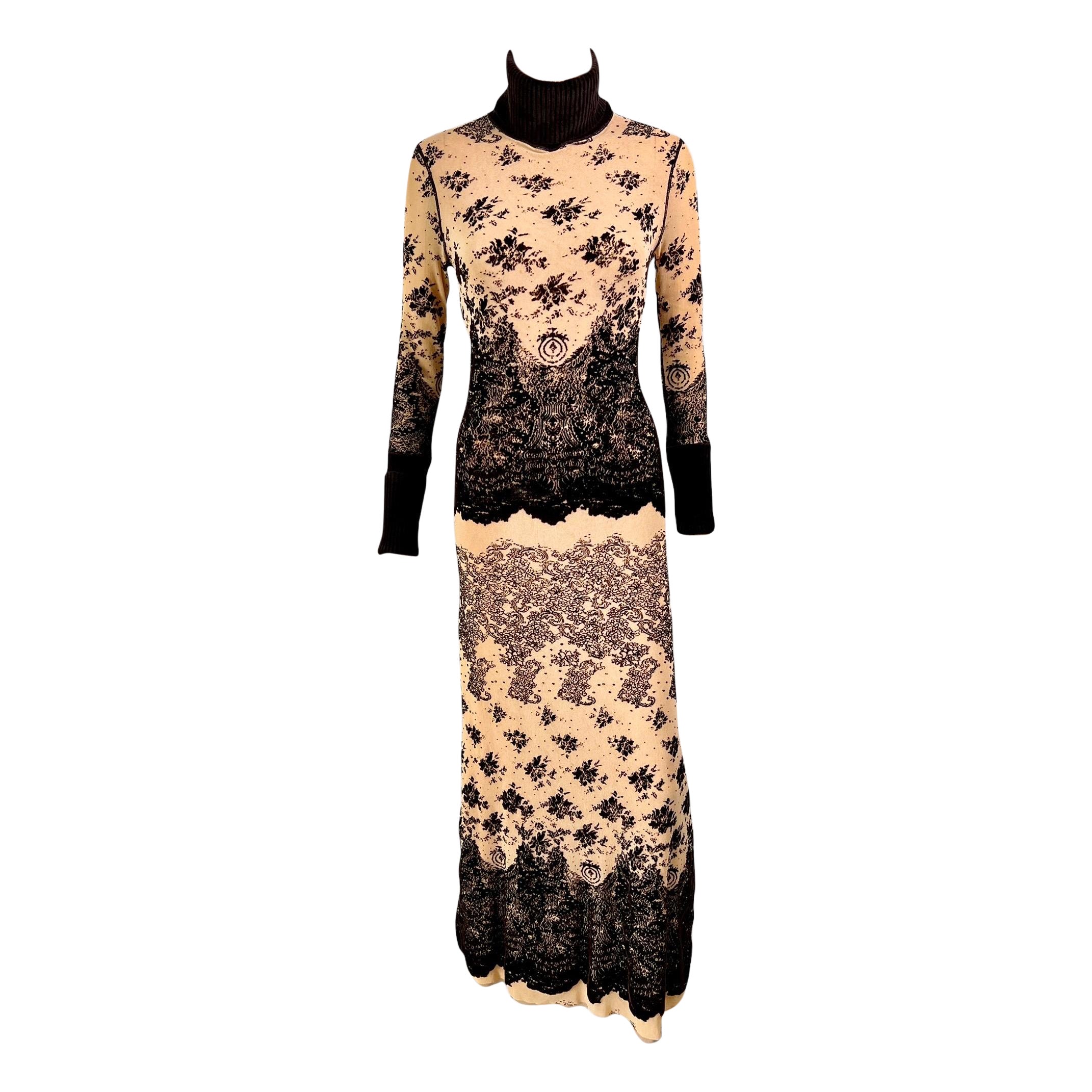 Jean Paul Gaultier Vintage Turtleneck Mesh and Rib Knit Bodycon Maxi Dress For Sale