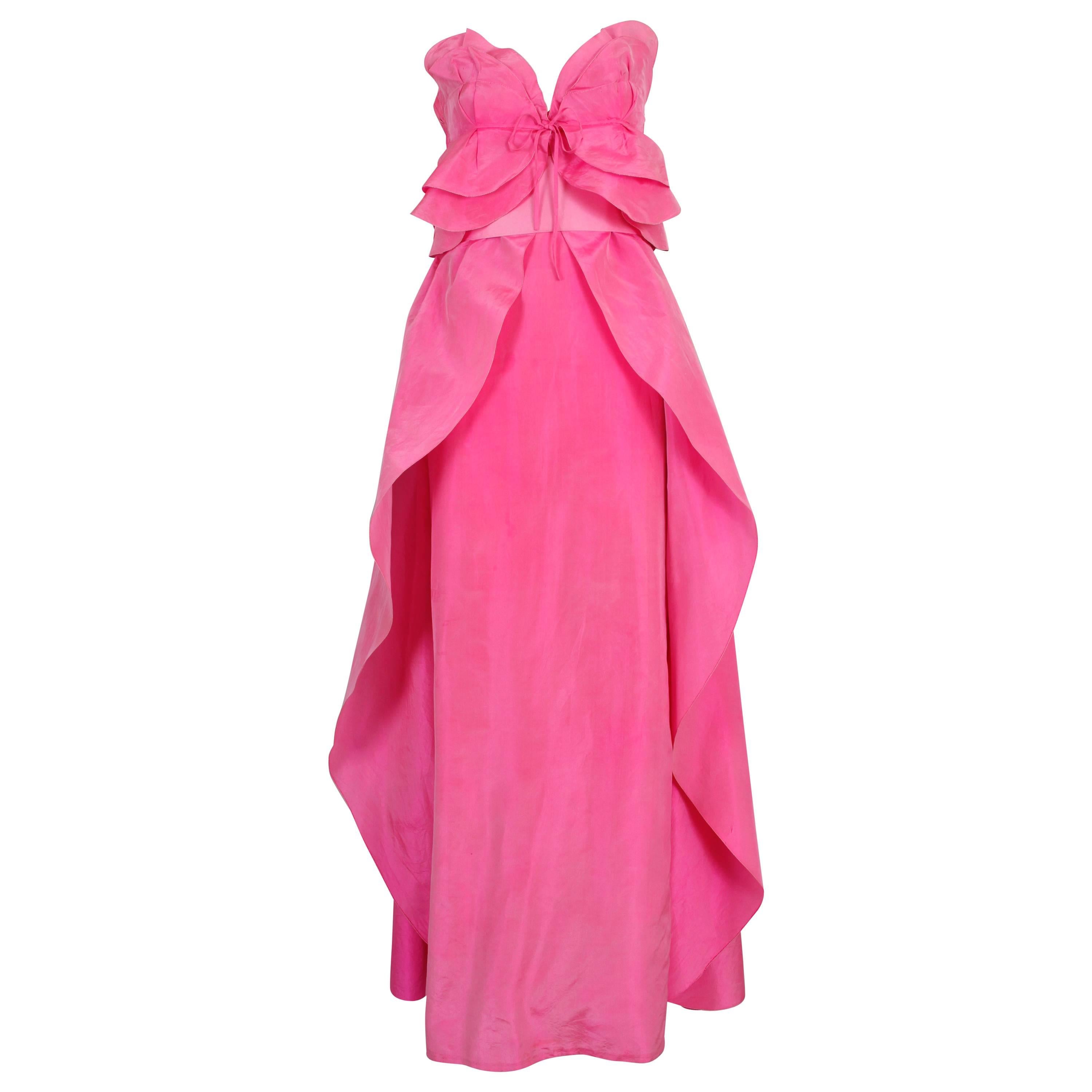 Loris Azzaro Pink Silk Taffeta Strapless Petal Gown at 1stDibs
