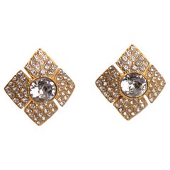 Christian Dior Diamond-Shaped Jeweled Clip Earrings