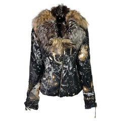 Roberto Cavalli Fall 2003 Constellation Silk Puffer Jacket with Fox Fur