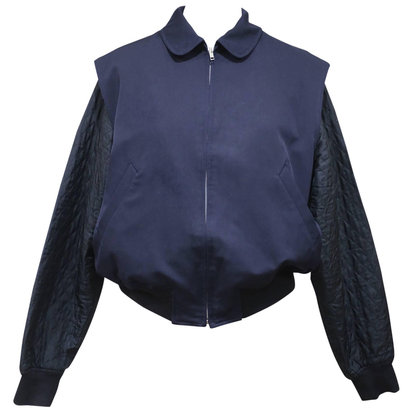 Comme des Garcons Homme navy cotton bomber jacket with quilted sleeves, c. 1989