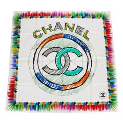 New Chanel White Fringe Paint Stroke Scarf