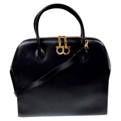 Used Salvatore Ferragamo Black  Leather Tote / Shoulder Bag Large with Gold Hardware