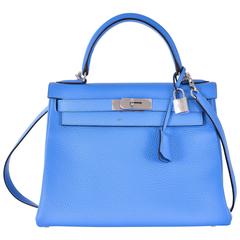 Hermès - Sac Kelly 28cm Bleu Paradise Togo Palladium Hardware JaneFinds