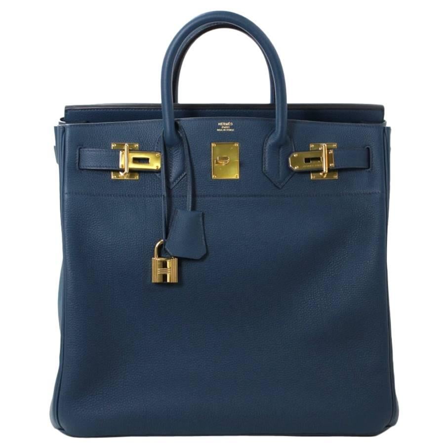 Hermes HAC Haut a Courroies Bleu De Prusse Togo 40cm Bag Blue with GHW JaneFinds