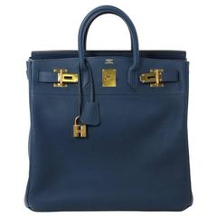 Hermes HAC Haut a Courroies Bleu De Prusse Togo 40cm Bag Blue with GHW JaneFinds