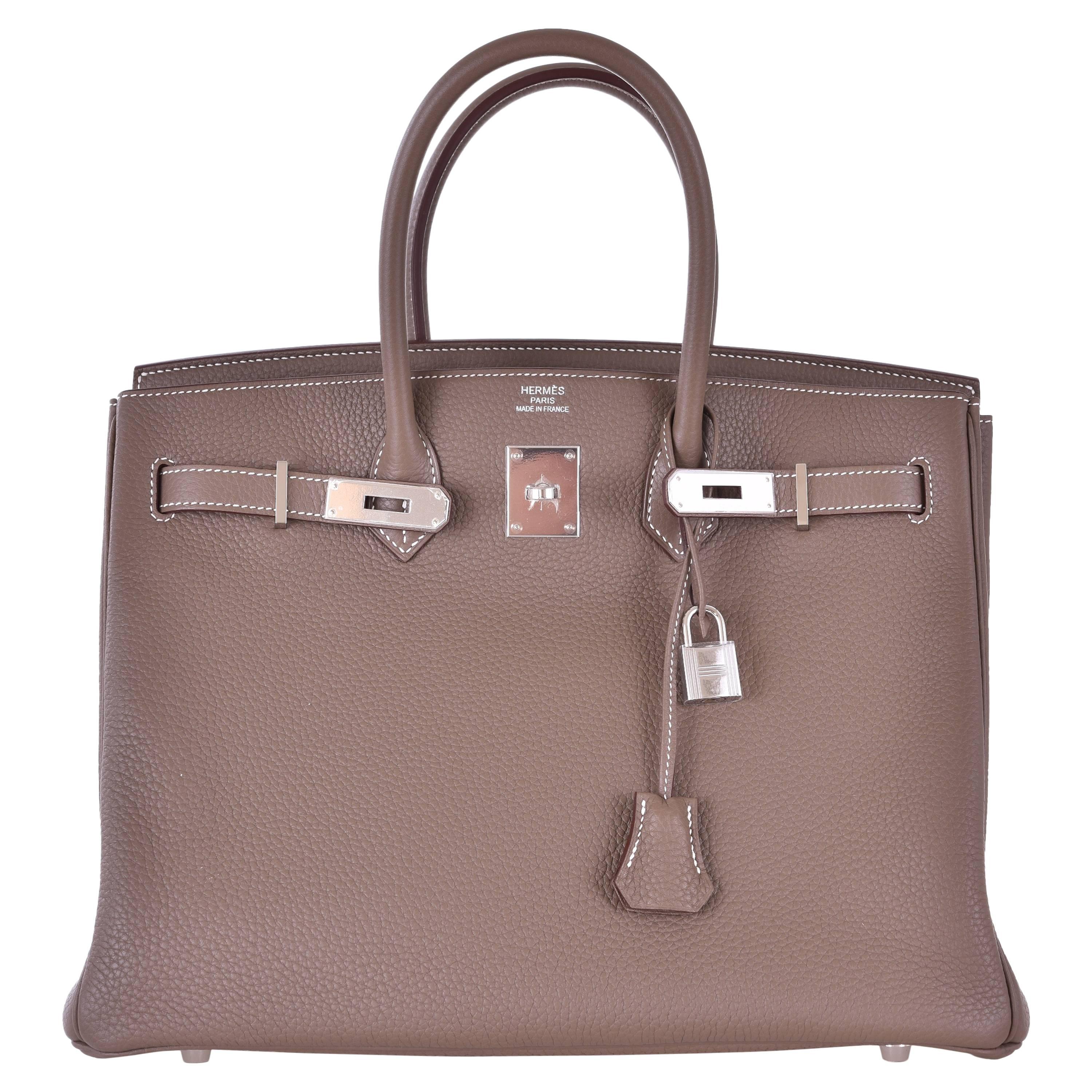 Hermes Birkin Bag 35cm Etoupe Clemence with palladium Hardware JaneFinds For Sale