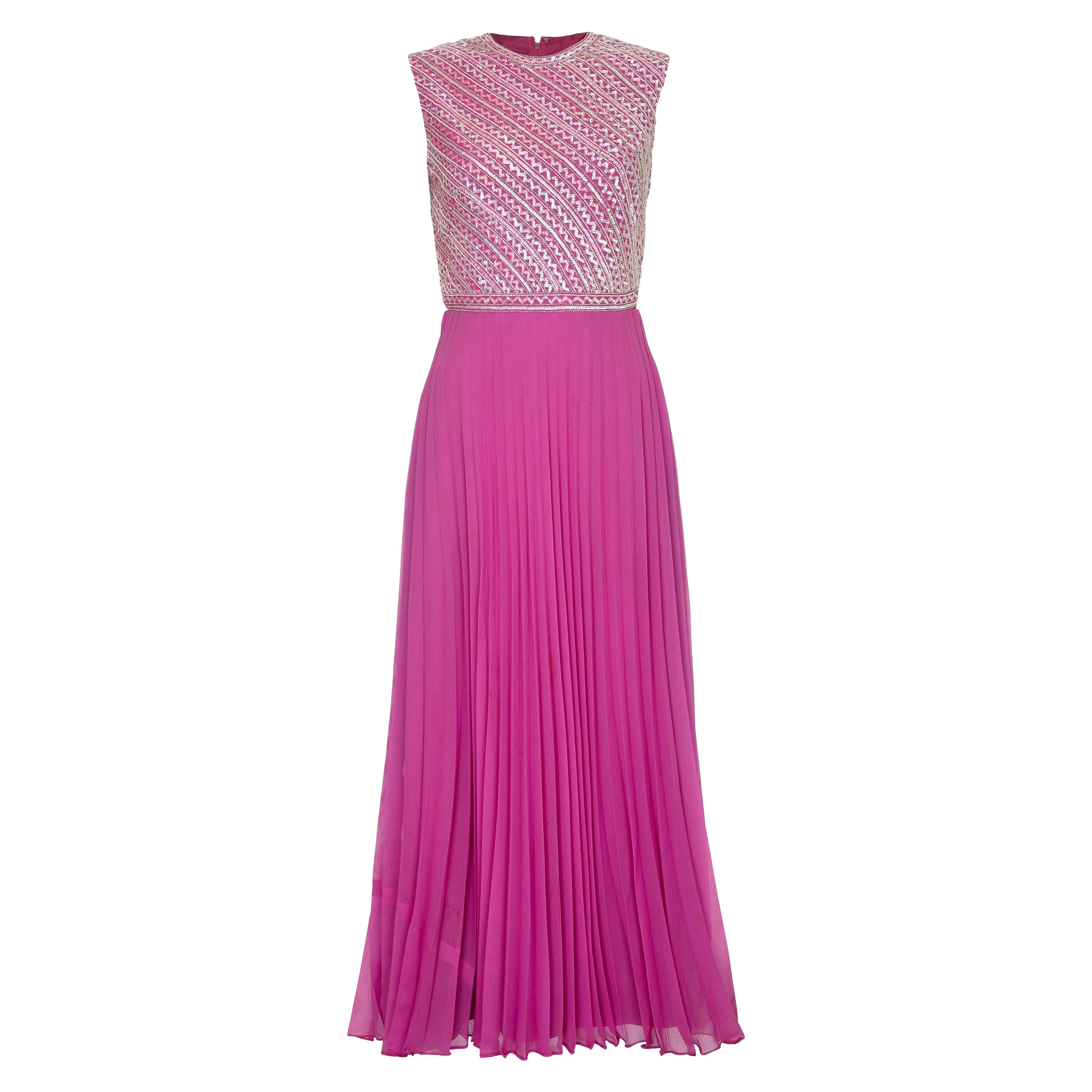 1960s Hannalore Pink Silk Chiffon Sequined Pleated Dress  For Sale