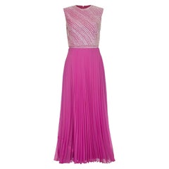 1960s Hannalore Pink Silk Chiffon Sequined Pleated Dress 