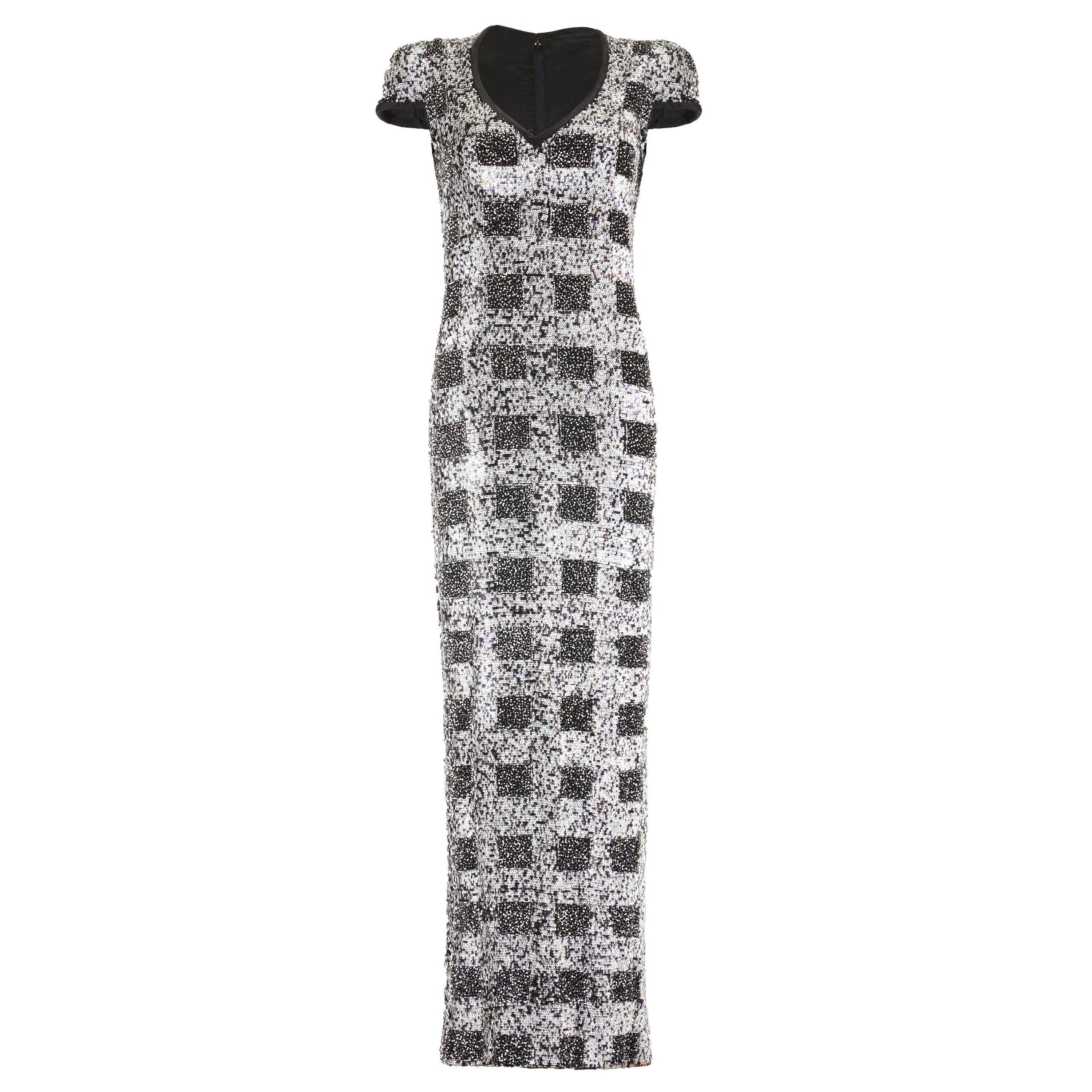 1980s Andre Laug Haute Couture Monochrome Sequin Dress  For Sale