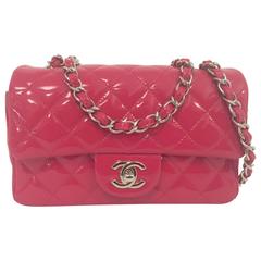 New Chanel Fuschia Quilted Patent Leather Classic Flap Mini Bag #19610834