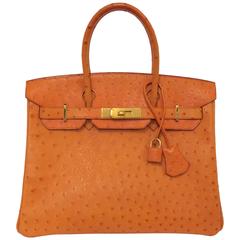 2002 Hermes Birkin 30 Orange Ostrich GHW w/Bonus Orange Tassel Key Ring 8
