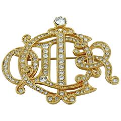 Christian Dior Gold Toned Insigna Diamante Brooch 8