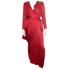 Retro Givenchy Couture 1996 Red Silk Gown Size 10 / 42.
