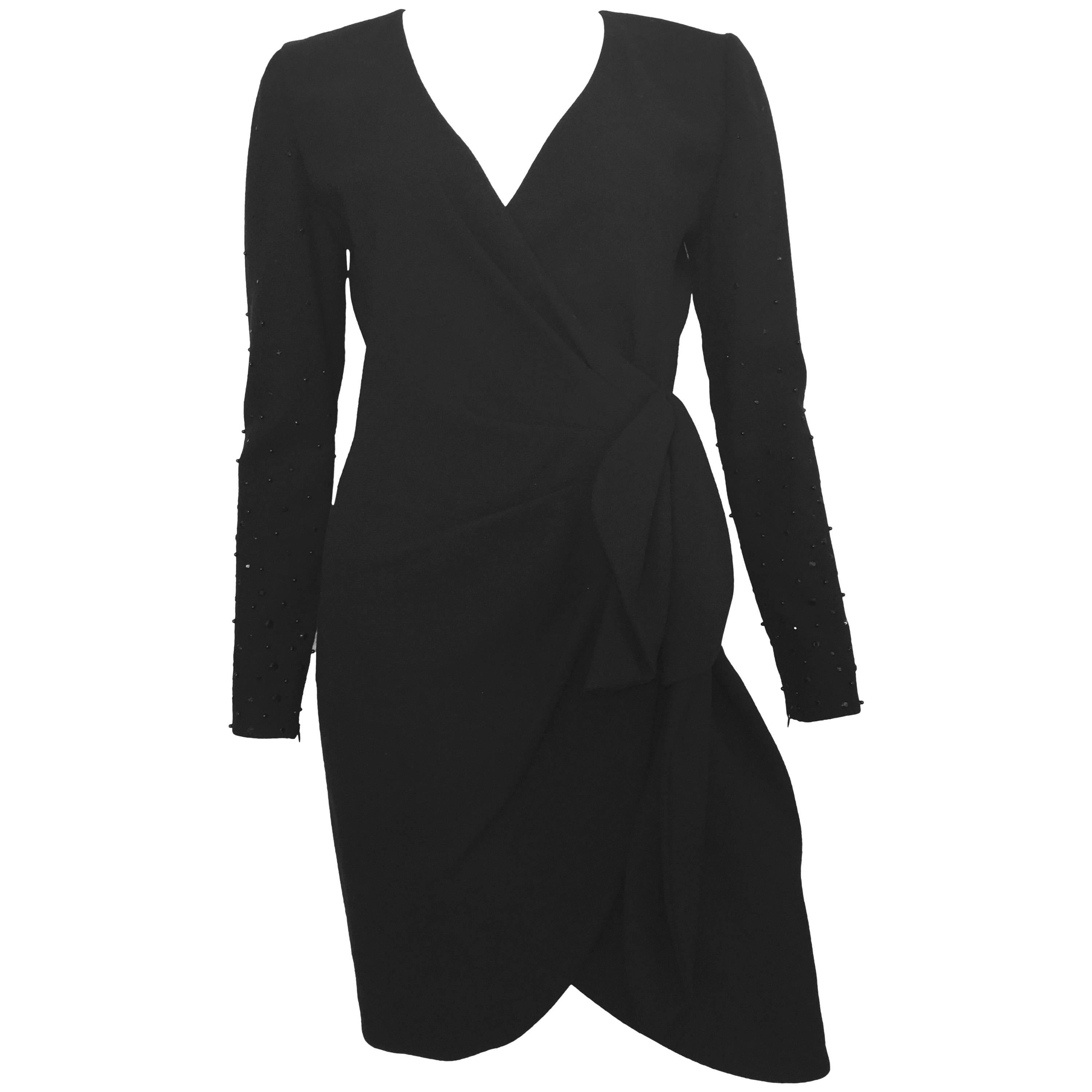 Carolina Herrera for Neiman Marcus Black Wool Cocktail Dress Size 6  For Sale