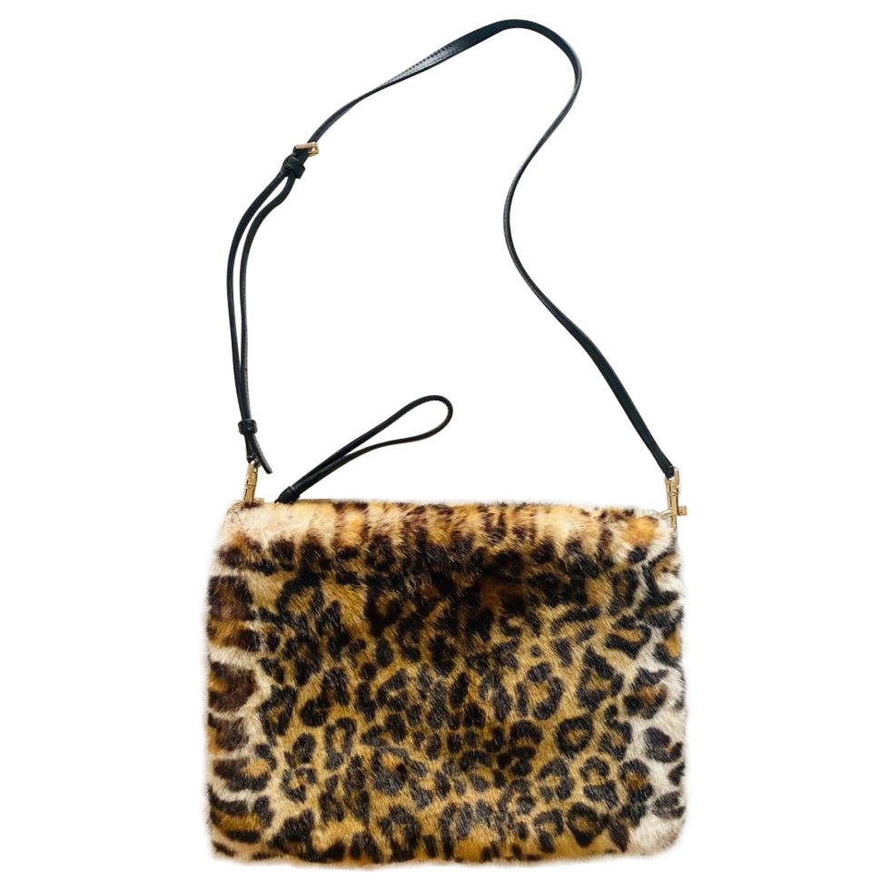 Dolce & Gabbana leopard faux fur clutch shoulder bag  For Sale