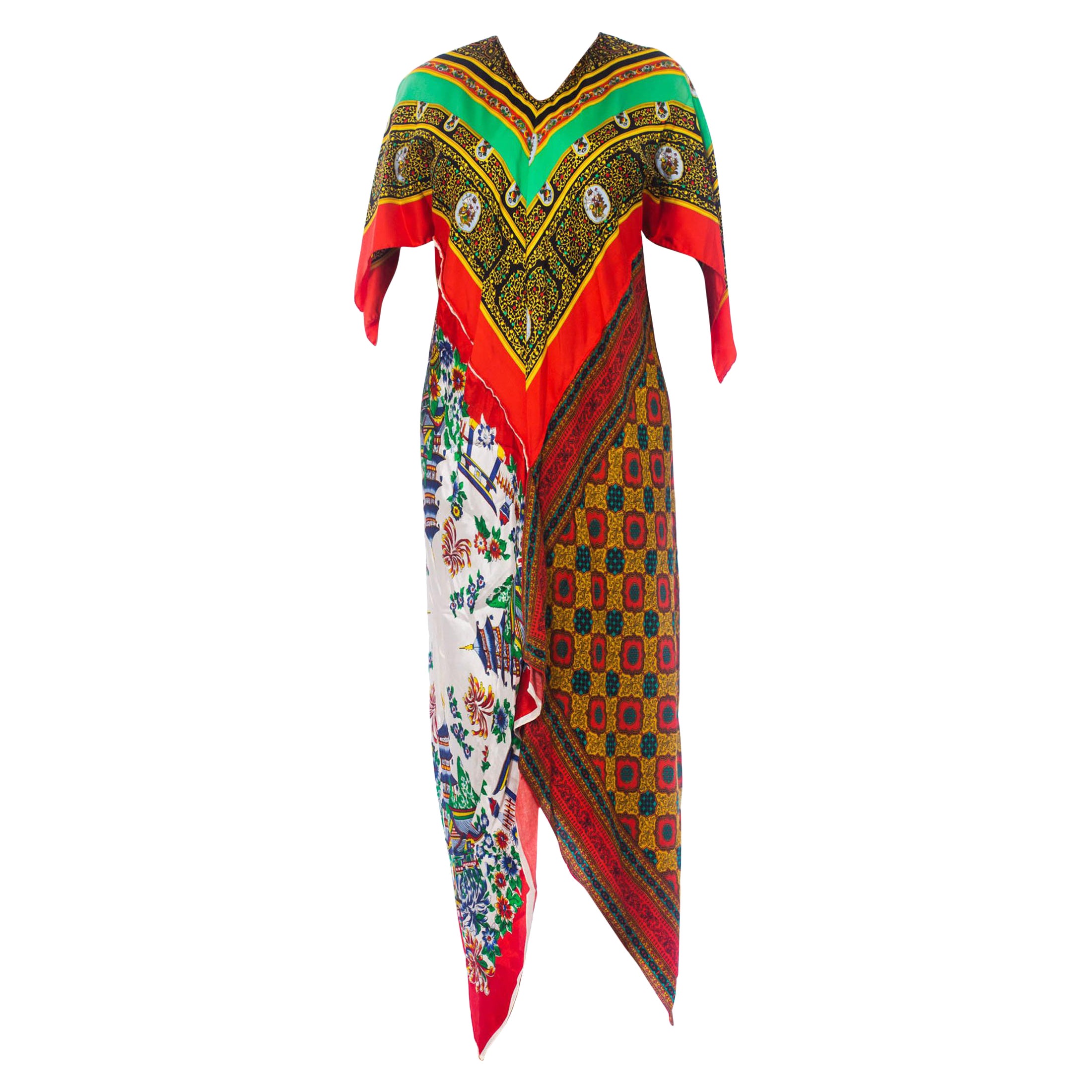 MORPHEW COLLECTION Rayon & Silk Bias Cut Scarf Kaftan Dress With 1940'S 1970'S  For Sale