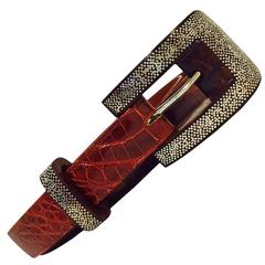 Patricia Von Musulin Alligator Belt with Bolo Wood & Sterling Silver Buckle 12