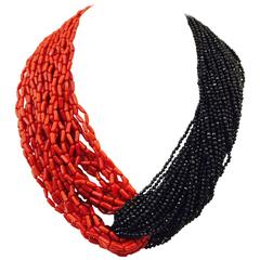 Patricia Von Musulin Red Tube Coral and Black Spinel Necklace