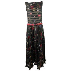 Oscar de la Renta Black Floral Maxi Dress, Size 10