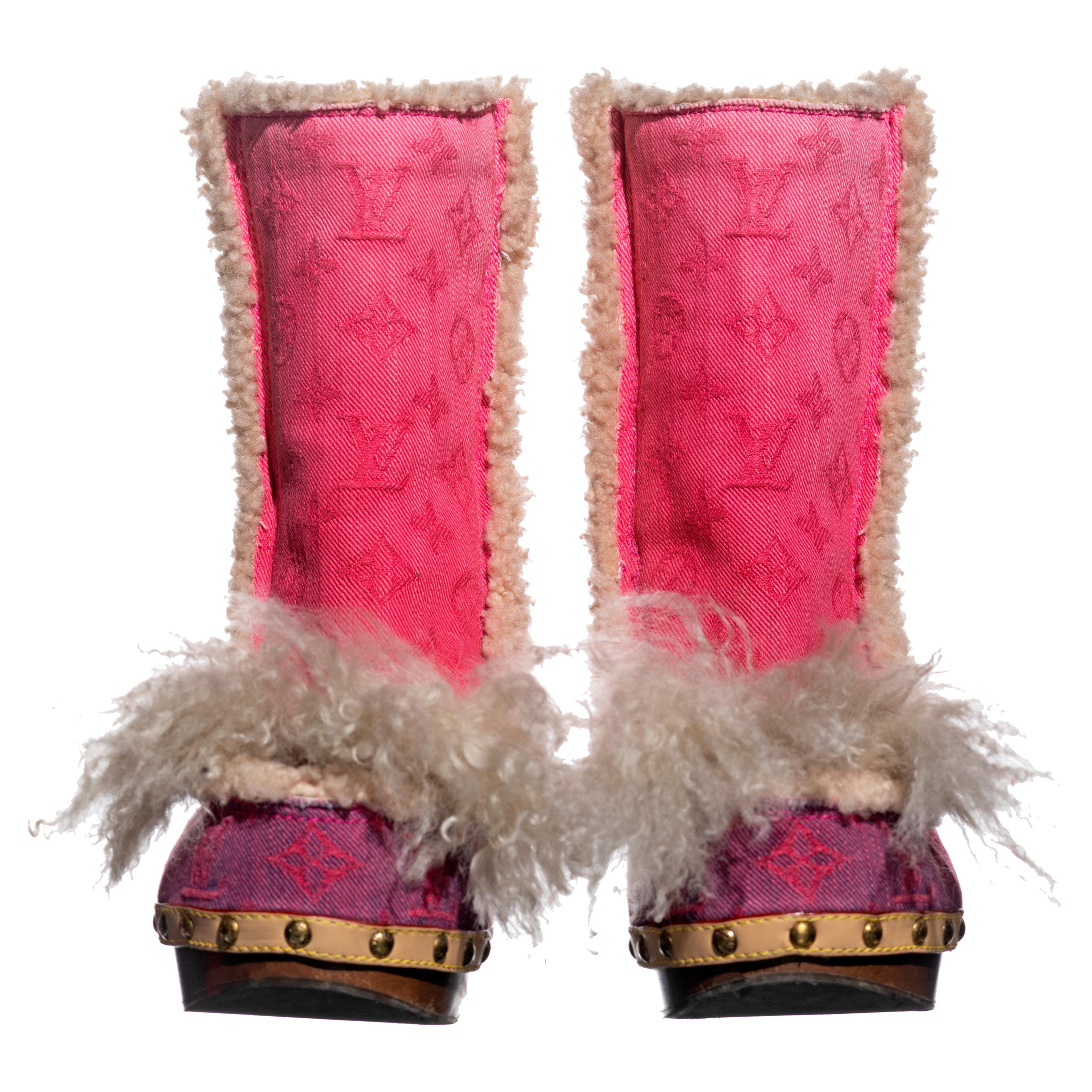 Louis Vuitton by Marc Jacobs pink monogram jacquard denim clog boots, ss 2010