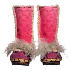 Louis Vuitton by Marc Jacobs pink monogram jacquard denim clog boots, ss 2010