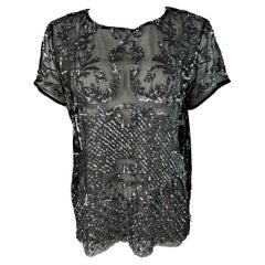 Libertine Black Mesh and Silver Metallic Sequin Top, Size Large