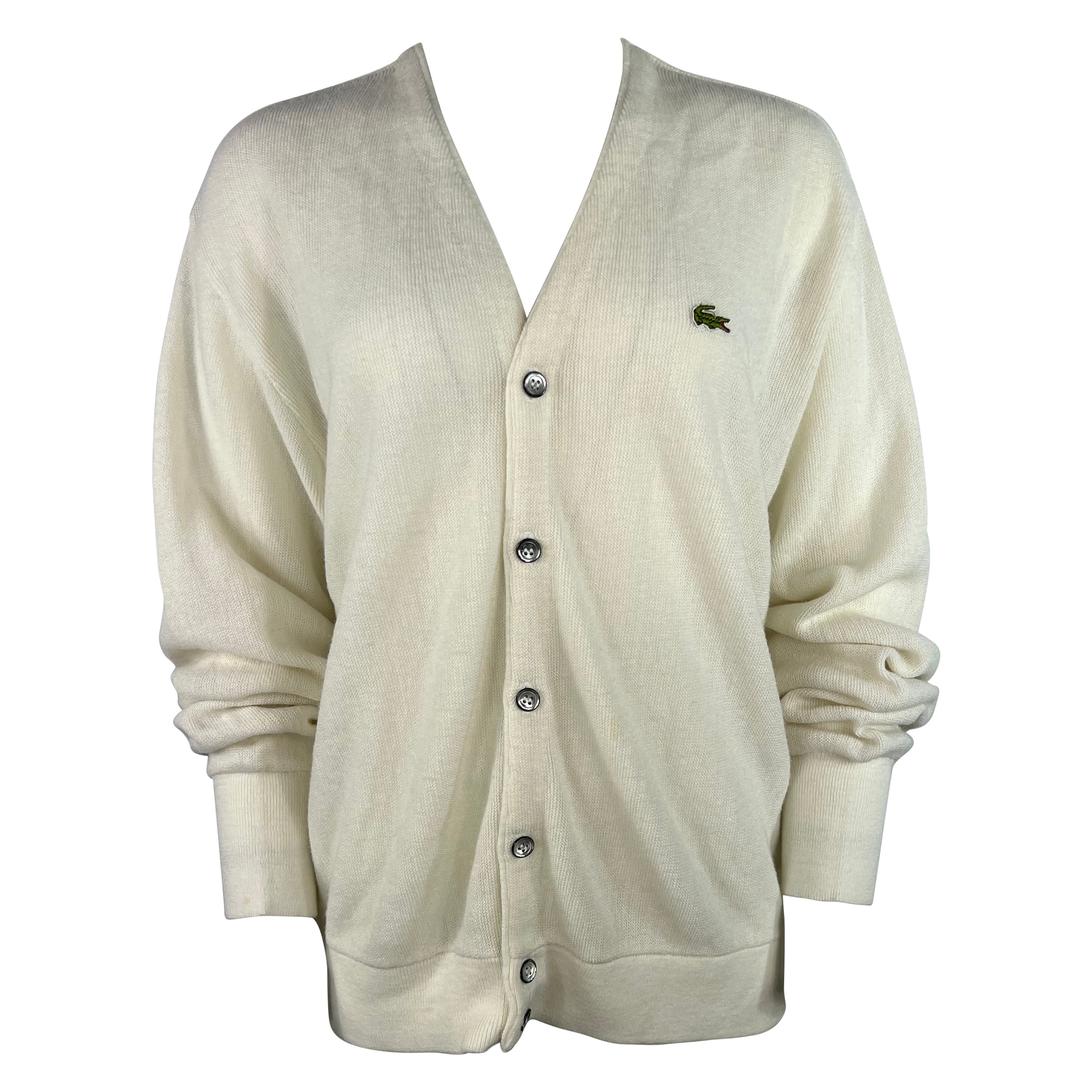 Lacoste White Cardigan Sweater, Size Large For Sale at 1stDibs