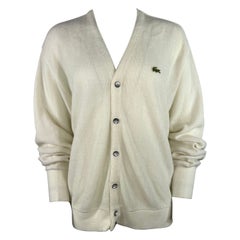 Lacoste White Cardigan Sweater, Size Large