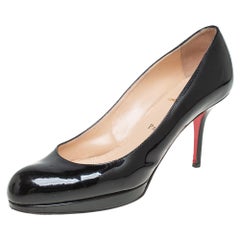 Used Christian Louboutin Black Patent Leather New Simple Platform Pumps Size 39.5