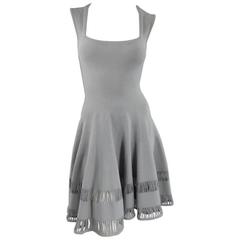 AZEEDINE ALAIA Size 6 Grey Wool Blend Knit Full Skirt Cutout Dress AZEEDINE ALAIA Size 6 Grey Wool Blend Knit Full Skirt Cutout Dress