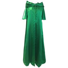 Vintage 1960s Montaldo emerald green silk satin evening coat