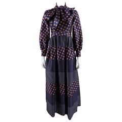 Geoffrey Beene 1970's Polkadot Gown with bow at Neck