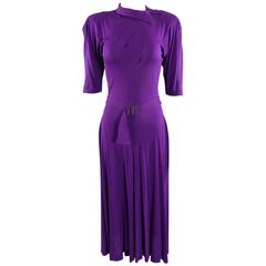 Jean Muir Vintage Purple Jersey Dress with Belt