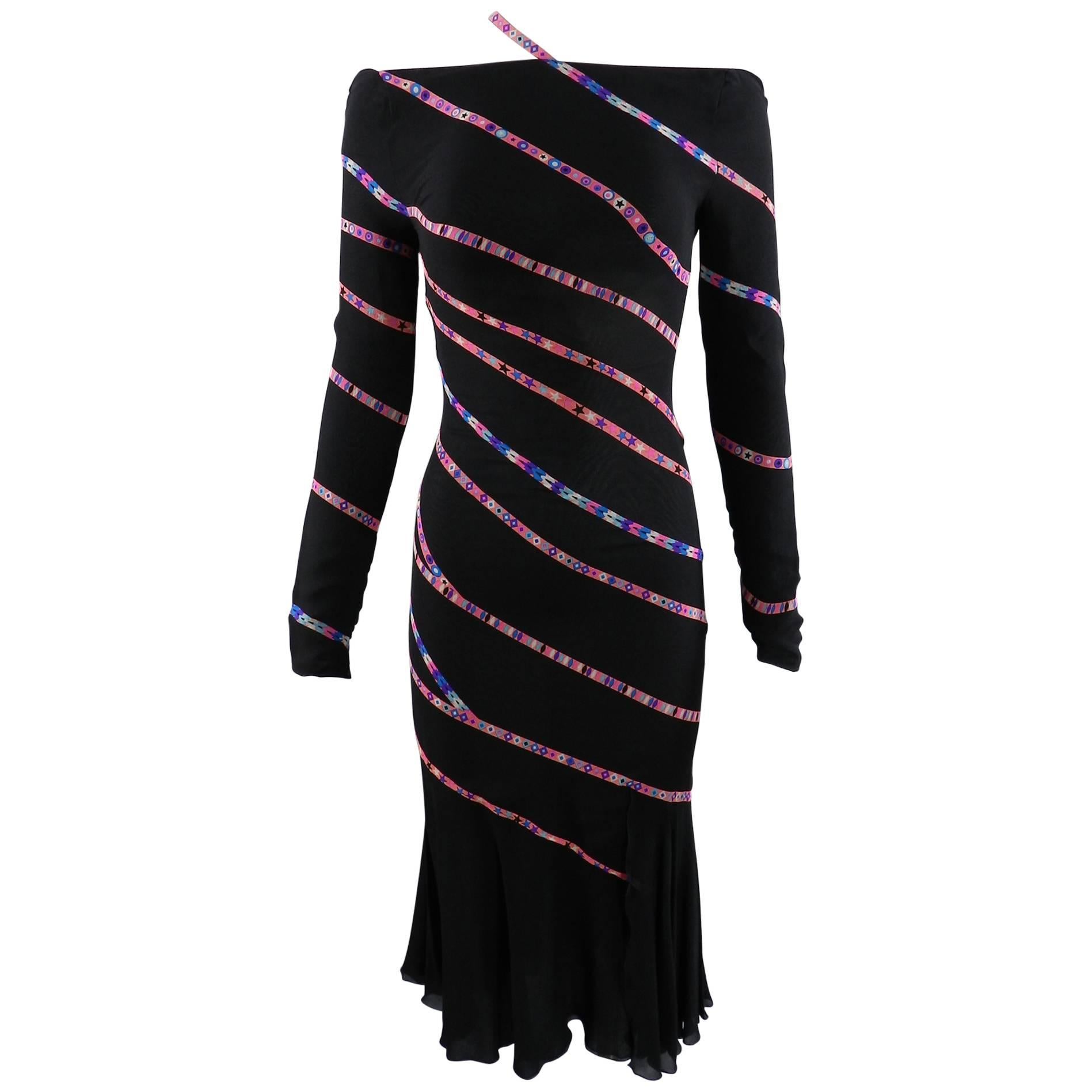 Gianni Versace 1990's Black and Pink Silk Dress with Stars For Sale