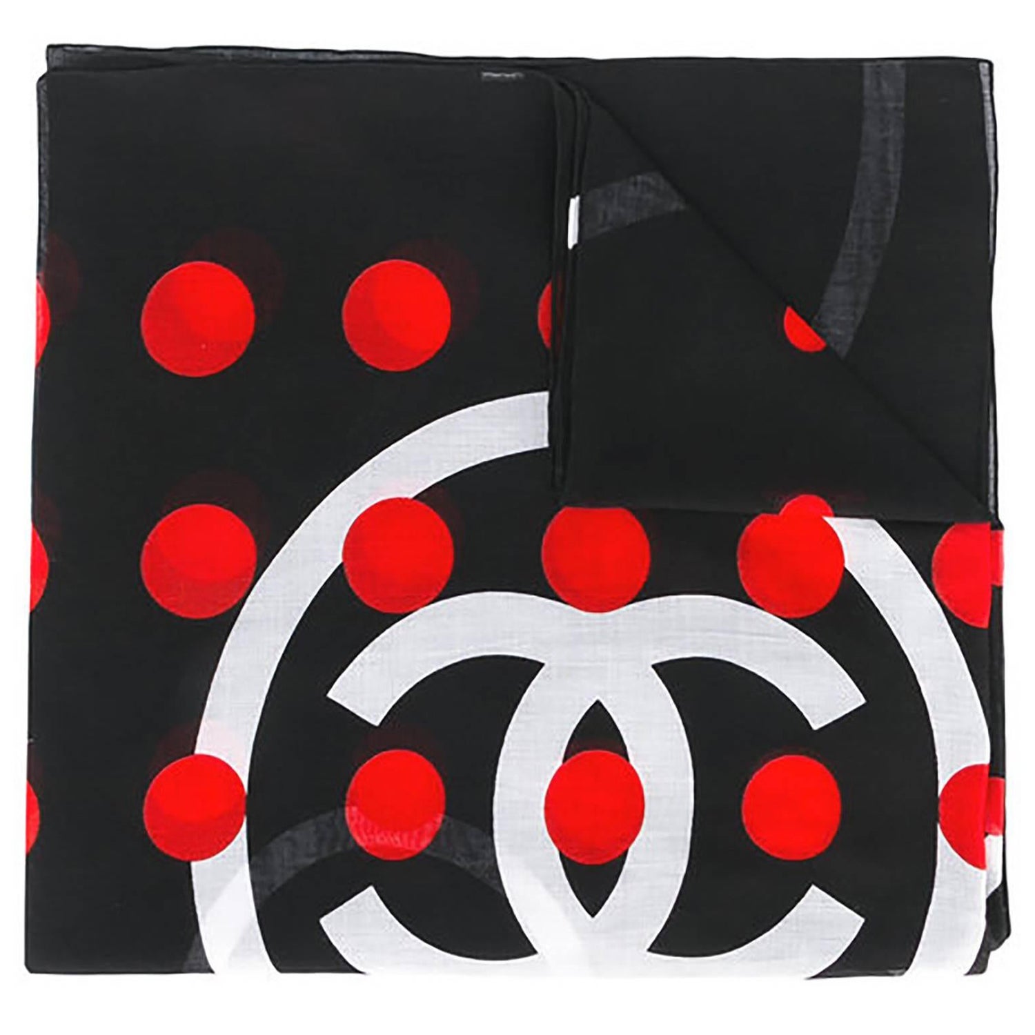 Chanel Vintage polka dot logo scarf