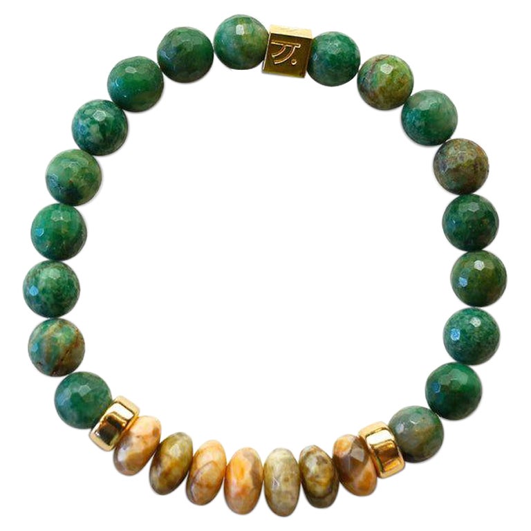 Flourish Green Jade And Yellow Amazonite Bracelet For Sale