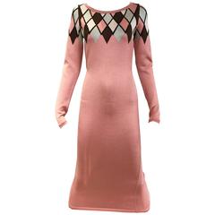 Vintage 90s ALAIA pink diamond harlequin print viscose dress