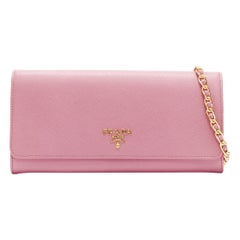 new PRADA pink saffiano gold logo flap wallet on chain clutch bag