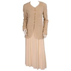 Chanel Numbered Haute Couture Cream Wool Jacket & Pleated Silk Chiffon Dress 11