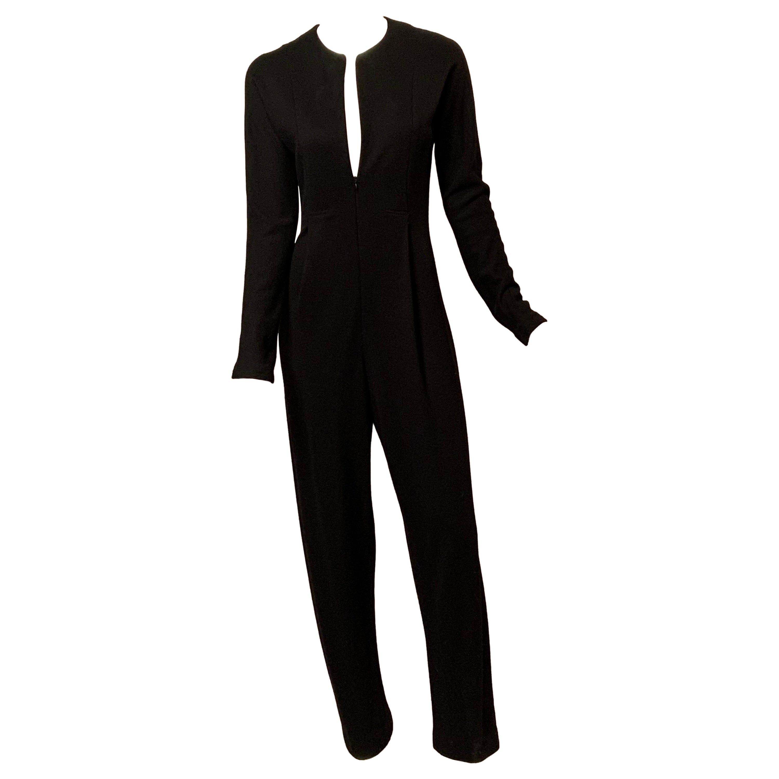 Geoffrey Beene Zip Front Black Wool Jersey Jumpsuit