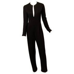 Vintage Geoffrey Beene Zip Front Black Wool Jersey Jumpsuit