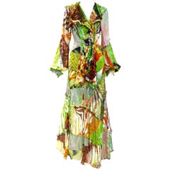 Spring 2002 Gianfranco Ferre Runway Green Silk Print Bohemian ensemble