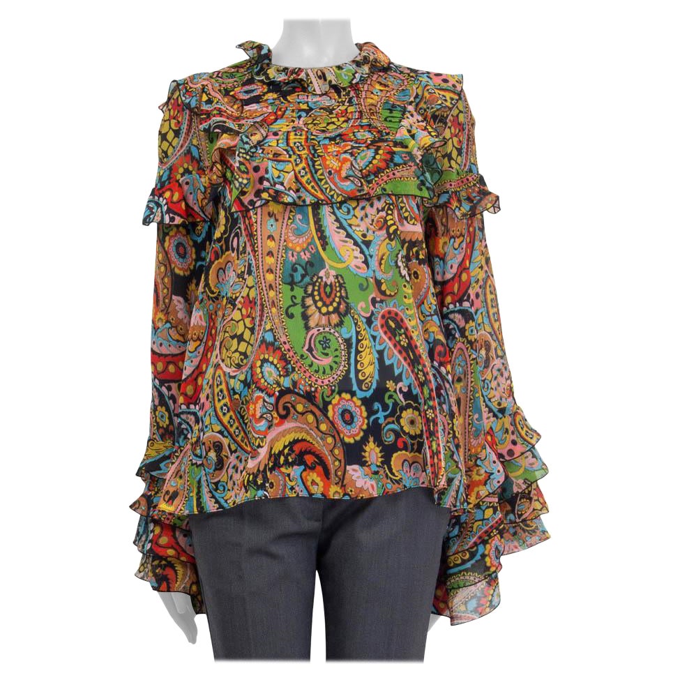 ETRO multicolor silk 2021 CALIFORNIA PAISLEY RUFFLED Blouse Shirt 44 L For Sale
